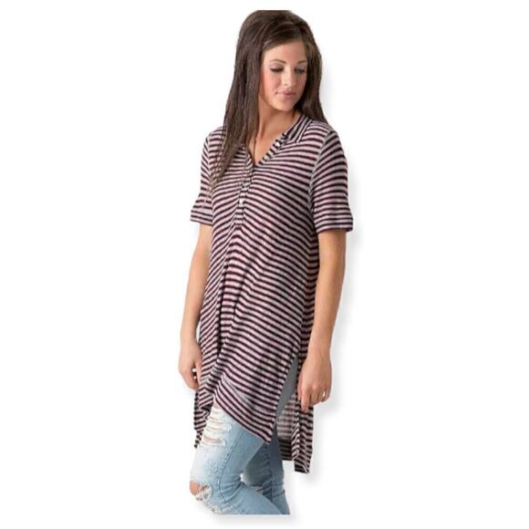 We the Free by Free People Mulberry Combo Striped Henley Top Size XS - Picture 1 of 8